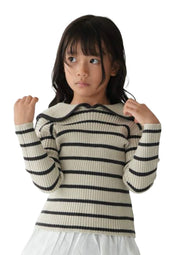 在庫処分【SALE】セーラーカラーニット シルキータッチ やわらかい チクチクしない ニットセーター 子供服 キッズ 長袖 トップス リブニット あたたかい  セーラーカラー 女の子 ガール ボーダー 無地 秋冬 かわいい 着回し力
