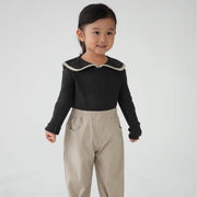 在庫処分【SALE】セーラーカラーニット シルキータッチ やわらかい チクチクしない ニットセーター 子供服 キッズ 長袖 トップス リブニット あたたかい  セーラーカラー 女の子 ガール ボーダー 無地 秋冬 かわいい 着回し力