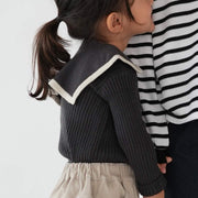 在庫処分【SALE】セーラーカラーニット シルキータッチ やわらかい チクチクしない ニットセーター 子供服 キッズ 長袖 トップス リブニット あたたかい  セーラーカラー 女の子 ガール ボーダー 無地 秋冬 かわいい 着回し力