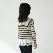 在庫処分【SALE】セーラーカラーニット シルキータッチ やわらかい チクチクしない ニットセーター 子供服 キッズ 長袖 トップス リブニット あたたかい  セーラーカラー 女の子 ガール ボーダー 無地 秋冬 かわいい 着回し力