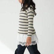 在庫処分【SALE】セーラーカラーニット シルキータッチ やわらかい チクチクしない ニットセーター 子供服 キッズ 長袖 トップス リブニット あたたかい  セーラーカラー 女の子 ガール ボーダー 無地 秋冬 かわいい 着回し力