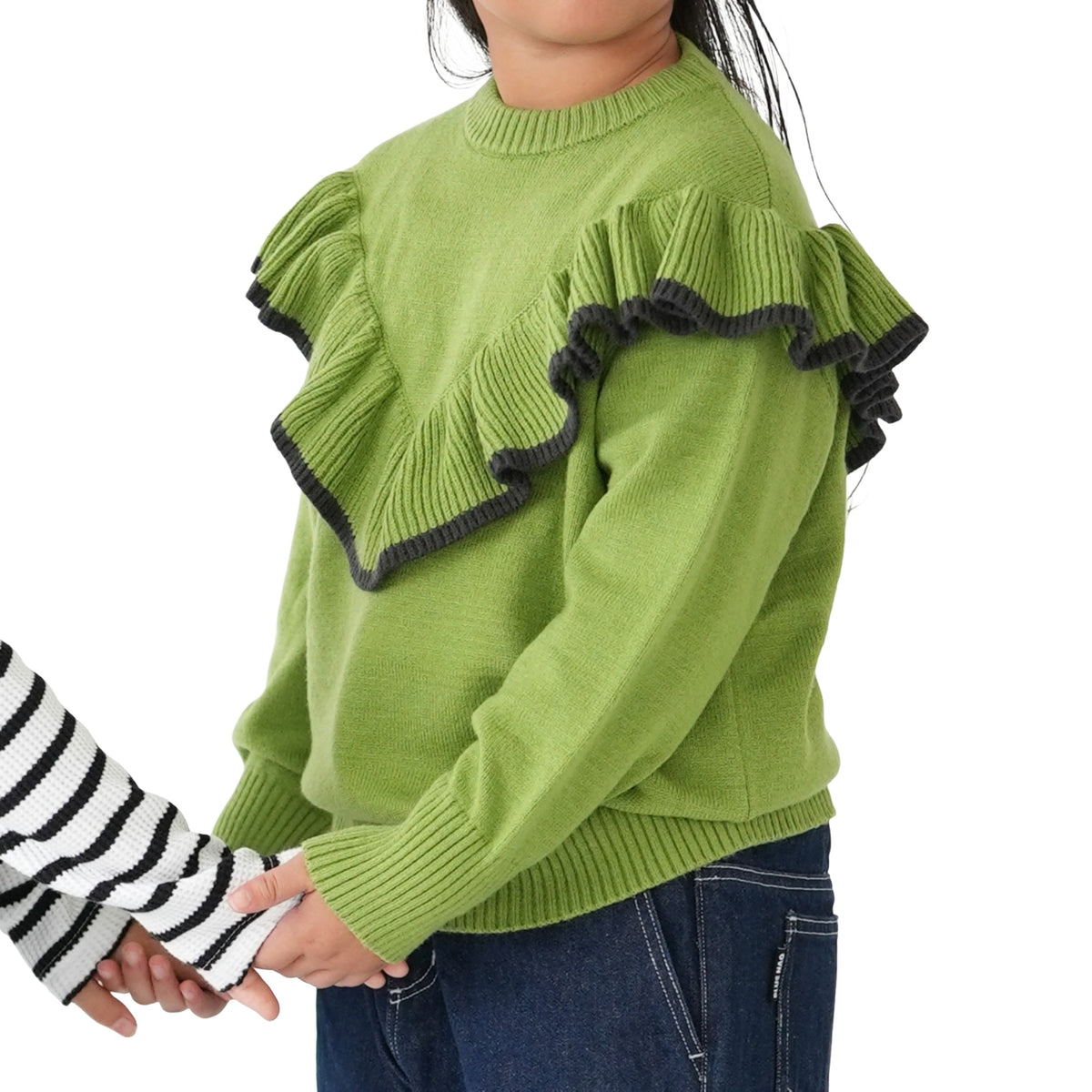 在庫処分【SALE】 フリルニット 肌に優しい シルキータッチ キッズ 子供服 韓国服 あたたかい ニットセーター 小学生 おしゃれ 100 110 120 130 140 お出かけ