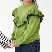 在庫処分【SALE】 フリルニット 肌に優しい シルキータッチ キッズ 子供服 韓国服 あたたかい ニットセーター 小学生 おしゃれ 100 110 120 130 140 お出かけ