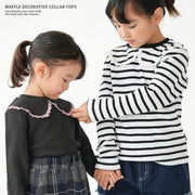 ワッフル飾り襟トップス カットソー ワッフル素材 長袖 キッズ 子供服 女の子 ガール ボーダー柄 かわいい カジュアル 100 110 120 130