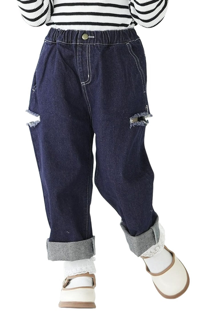 在庫処分【SALE】  ワイドデニム サイドカットデニム カットオフ スリット フリンジカット 綿100 子供服 子ども パンツ ズボン キッズ ガール ボーイ  カジュアル  110 120 130 140 女の子 男の子