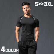 Tシャツ カットソー メンズ トップス スポーツウェア 半袖 ラウンドネック インナー トレーニング フィットネス ジム ランニング 黒