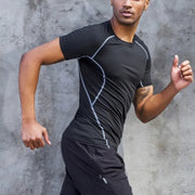 Tシャツ カットソー メンズ トップス スポーツウェア 半袖 ラウンドネック インナー トレーニング フィットネス ジム ランニング 黒