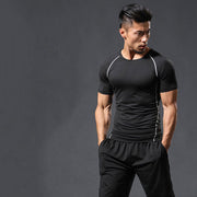 Tシャツ カットソー メンズ トップス スポーツウェア 半袖 ラウンドネック インナー トレーニング フィットネス ジム ランニング 黒