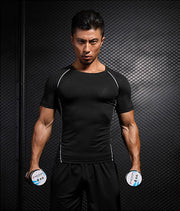 Tシャツ カットソー メンズ トップス スポーツウェア 半袖 ラウンドネック インナー トレーニング フィットネス ジム ランニング 黒