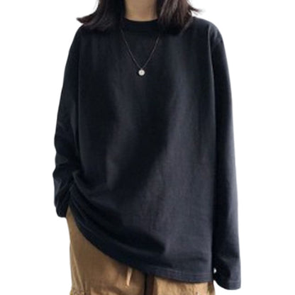 ロングTシャツ 長袖 ロンT レディース 女性 クルーネック ブラック バリエーション画像