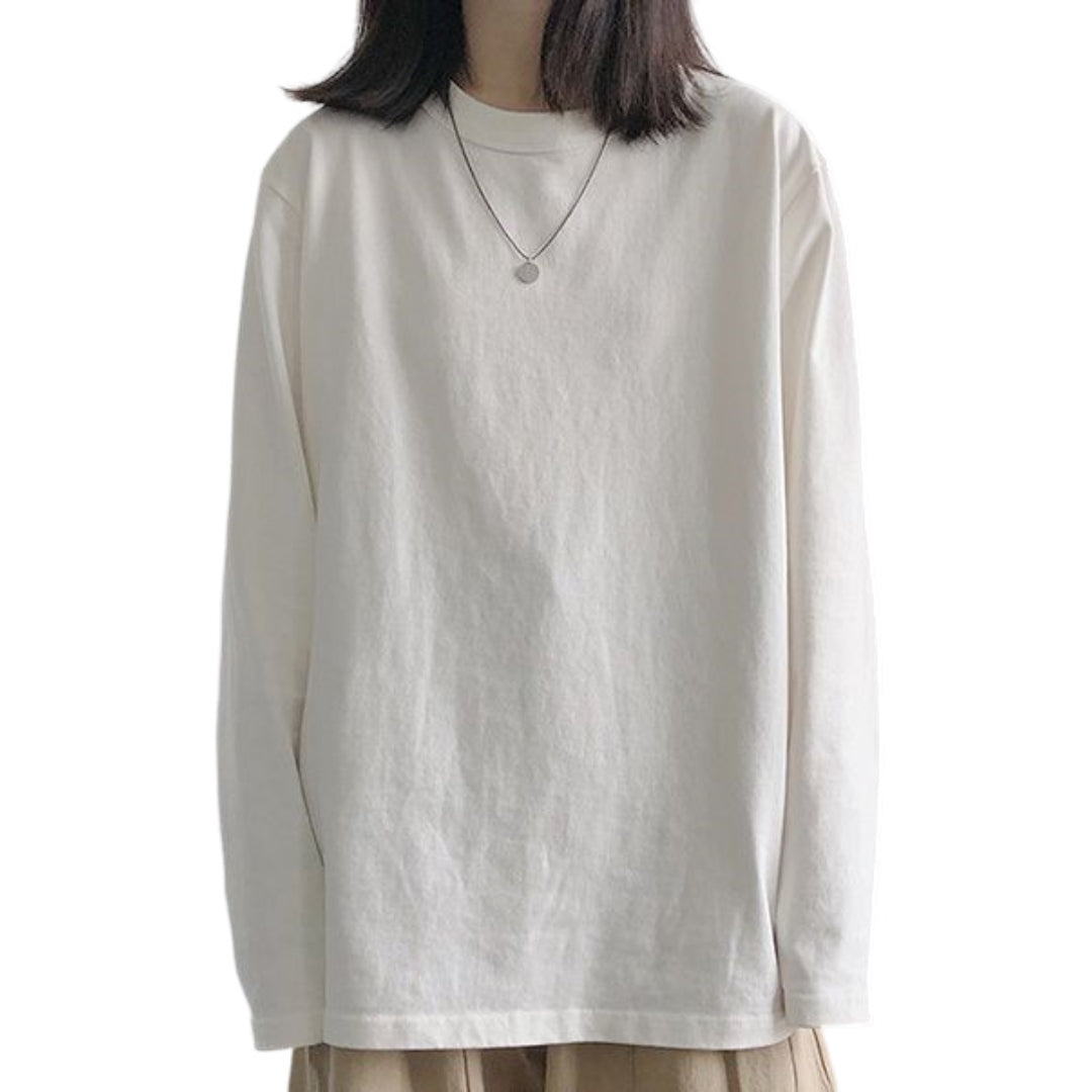 ロングTシャツ 長袖 ロンT レディース 女性 クルーネック ホワイト バリエーション画像