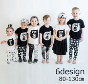 Tシャツ 子供服 キッズ ベビー 男の子 女の子 半袖 カットソー プリント ロゴ 綿 ニット クール かっこいい アルファベット モノクロ シンプル 子供用 ラウンドネック シャツスリーブ 数字