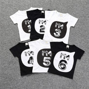 Tシャツ 子供服 キッズ ベビー 男の子 女の子 半袖 カットソー プリント ロゴ 綿 ニット クール かっこいい アルファベット モノクロ シンプル 子供用 ラウンドネック シャツスリーブ 数字