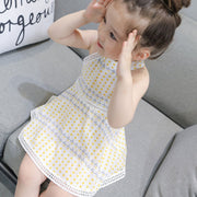 ワンピース Aライン キッズ ベビー 子供 女の子 ノースリーブ 袖なし ミニ丈 ショート丈 ホルターネック ドット柄 水玉模様 お洒落 可愛い お出かけ 普段使い 夏 子供服 女児 ガールズ