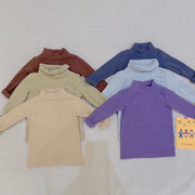 カットソー 長袖 キッズ ベビー 子供 男の子 女の子 男女兼用 トップス ハイネック タートルネック フリース ボーダー しましま 無地 単色 おしゃれ シンプル カジュアル 着回し あったか 防寒 定番 灰 紫 茶 ベージュ 白