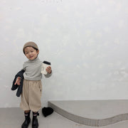 カットソー 長袖 キッズ ベビー 子供 男の子 女の子 男女兼用 トップス ハイネック タートルネック フリース ボーダー しましま 無地 単色 おしゃれ シンプル カジュアル 着回し あったか 防寒 定番 灰 紫 茶 ベージュ 白