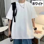 Tシャツ カットソー メンズ 男性 トップス 半袖 5分袖 ドロップショルダー 丸首 ラウンドネック クルーネック ゆったり 大きいサイズ オーバーサイズ 無地 単色 シンプル カジュアル おしゃれ ラフ ホワイト ブラック