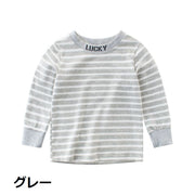 長袖Tシャツ プルオーバー ラウンドネック 丸首 袖口リブ ボーダー 英字 トップス キッズ 男の子 女の子 男児 女児 子供服 シンプル カジュアル 遊び着 90 100 110 120 130 140