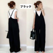 サロペット Vネック パンツ レディース 女性 オールインワン 低身長 体型カバー きれいめ オフィス オケージョン サロペ ゆったり ワイド パンツ 通年 オールシーズン きれいめ 着痩せ ポケット シンプル 無地 肩紐長さ調節可能 春 夏 秋 冬 婦人 大人女子