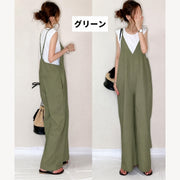 サロペット Vネック パンツ レディース 女性 オールインワン 低身長 体型カバー きれいめ オフィス オケージョン サロペ ゆったり ワイド パンツ 通年 オールシーズン きれいめ 着痩せ ポケット シンプル 無地 肩紐長さ調節可能 春 夏 秋 冬 婦人 大人女子