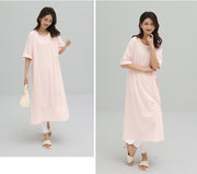 Tシャツワンピース 半袖 レディース ロング丈 ラウンドネック プルオーバー 無地 単色 ゆったり 体型カバー 楽チン デイリー カジュアル 部屋着 ルームウェア リラックスウェア 女性用