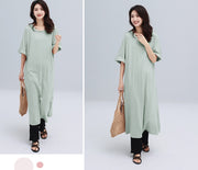 Tシャツワンピース 半袖 レディース ロング丈 ラウンドネック プルオーバー 無地 単色 ゆったり 体型カバー 楽チン デイリー カジュアル 部屋着 ルームウェア リラックスウェア 女性用