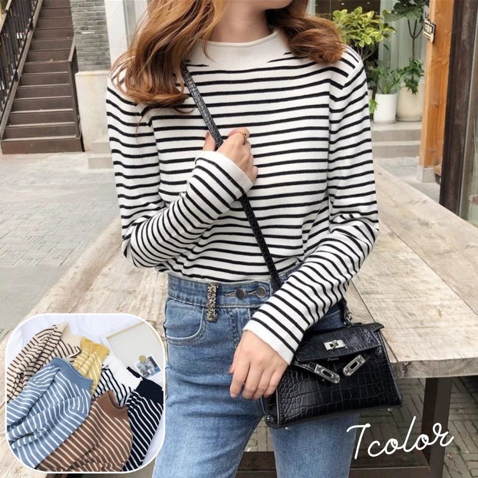 セーター ニット レディース 婦人服 トップス 長袖 ハイネック ロールネック ボーダー柄 細身 スリム 春 秋 冬 おしゃれ かわいい デイリー カジュアル 普段使い 通勤 ナチュラル かわいい 大人 メロウフリル