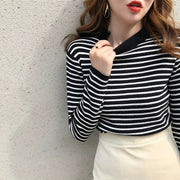 セーター ニット レディース 婦人服 トップス 長袖 ハイネック ロールネック ボーダー柄 細身 スリム 春 秋 冬 おしゃれ かわいい デイリー カジュアル 普段使い 通勤 ナチュラル かわいい 大人 メロウフリル