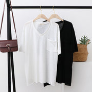カットソー 半袖 Tシャツ レディース 女性 Vネック 胸ポケット 薄手 トップス 無地 単色 シンプル 着回し お洒落 婦人服