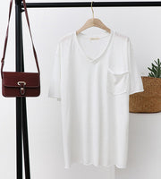 カットソー 半袖 Tシャツ レディース 女性 Vネック 胸ポケット 薄手 トップス 無地 単色 シンプル 着回し お洒落 婦人服