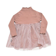 ドッキングワンピース ミニワンピース チュニック 長袖 ハイネック チュールスカート フレアスカート 子供服 キッズ ラメ キラキラ メロウ加工 かわいい 可愛い おしゃれ ガーリー 女の子 女児 女子 子供用 子ども服 こども服 90cm 100cm 110cm 120cm 130cm