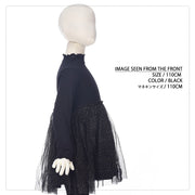ドッキングワンピース ミニワンピース チュニック 長袖 ハイネック チュールスカート フレアスカート 子供服 キッズ ラメ キラキラ メロウ加工 かわいい 可愛い おしゃれ ガーリー 女の子 女児 女子 子供用 子ども服 こども服 90cm 100cm 110cm 120cm 130cm