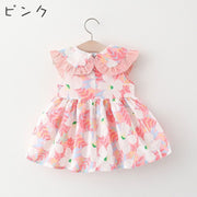 ワンピース ポシェット 2点セット ベビー キッズ 子供用 女の子 ノースリーブ 袖なし 襟付き フリル 花柄 フラワー 総柄 ギャザー ミニショルダーバッグ フラワーモチーフ お揃い お洒落 かわいい お出かけ 普段使い 女児 子供服
