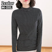 カットソー 長袖 レディース 女性 トップス ロングTシャツ ハイネック ボーダー柄 縞々 カジュアル お洒落 婦人服