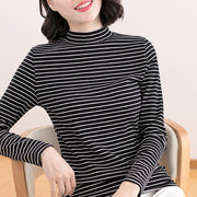 カットソー 長袖 レディース 女性 トップス ロングTシャツ ハイネック ボーダー柄 縞々 カジュアル お洒落 婦人服