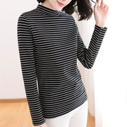 カットソー 長袖 レディース 女性 トップス ロングTシャツ ハイネック ボーダー柄 縞々 カジュアル お洒落 婦人服
