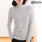 カットソー 長袖 レディース 女性 トップス ロングTシャツ ハイネック ボーダー柄 縞々 カジュアル お洒落 婦人服