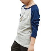 Tシャツ カットソー 長袖 ラウンドネック ラグラン袖 子供用 キッズ トップス 丸首 丸襟 カジュアル ライン入り シンプル 男の子 女の子 男児 女児 子供服 子ども服 こども服 高学年 中学生 ジュニア 120cm 130cm 140cm 150cm 160cm