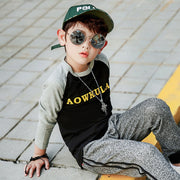 Tシャツ カットソー 長袖 ラウンドネック ラグラン袖 子供用 キッズ トップス 丸首 丸襟 カジュアル ライン入り シンプル 男の子 女の子 男児 女児 子供服 子ども服 こども服 高学年 中学生 ジュニア 120cm 130cm 140cm 150cm 160cm