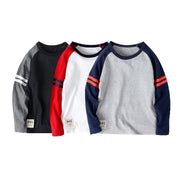 Tシャツ カットソー 長袖 ラウンドネック ラグラン袖 子供用 キッズ トップス 丸首 丸襟 カジュアル ライン入り シンプル 男の子 女の子 男児 女児 子供服 子ども服 こども服 高学年 中学生 ジュニア 120cm 130cm 140cm 150cm 160cm