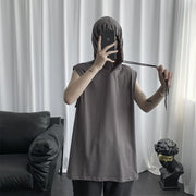 ノースリーブパーカー メンズ 大きいサイズ プルオーバー タンクトップ ベスト 袖なし フード付き 重ね着 無地 ストリート系 春夏