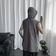 ノースリーブパーカー メンズ 大きいサイズ プルオーバー タンクトップ ベスト 袖なし フード付き 重ね着 無地 ストリート系 春夏