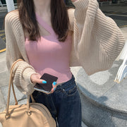 カーディガン ニット ショート丈 長袖 レディース 女性 婦人 羽織り ライトアウター 前開き 単色 無地 シンプル ヘビロテ 着回し おしゃれ かわいい カジュアル ガーリー お出かけ 黒 ベージュ