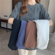 半袖Tシャツ カットソー レディース 3Dロゴ エンボス加工 ゆったり 体型カバー クルーネック ドロップショルダー カジュアル