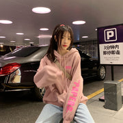 パーカー レディース トレーナー トップス プルオーバー ピンク ベージュ フード付き おしゃれ 可愛い スウェット カジュアル フーディー 袖プリント 長袖 英字 体型カバー