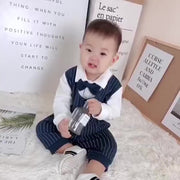 ロンパース カバーオール フォーマル 子供服 ベビー キッズ 新生児 赤ちゃん 男の子 長袖 襟付き 蝶ネクタイ ストライプ チェック柄 重ね着風 フェイクレイヤードスタイル お祝い事 パーティー 結婚式 写真撮影 入学 入園 卒業 卒園式 股スナップボタン おしゃれ かっこいい かわいい 出産祝い ギフト プレゼント