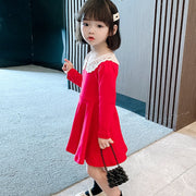 ワンピース 長袖 丸襟 フレア キッズ ベビー 子供服 女の子 膝丈 膝上丈 レース かわいい おしゃれ シック お出かけ