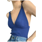 キャミソール ニット レディース 女性 トップス インナー 袖なし ノースリーブ Vネック 背中見せ 背中開き かわいい おしゃれ