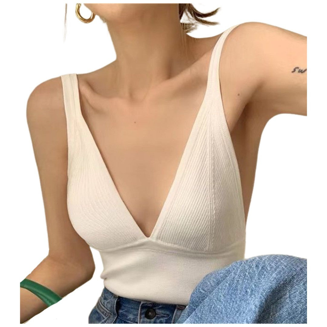 キャミソール ニット レディース 女性 トップス インナー 袖なし ノースリーブ Vネック 背中見せ 背中開き かわいい おしゃれ