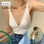キャミソール ニット レディース 女性 トップス インナー 袖なし ノースリーブ Vネック 背中見せ 背中開き かわいい おしゃれ